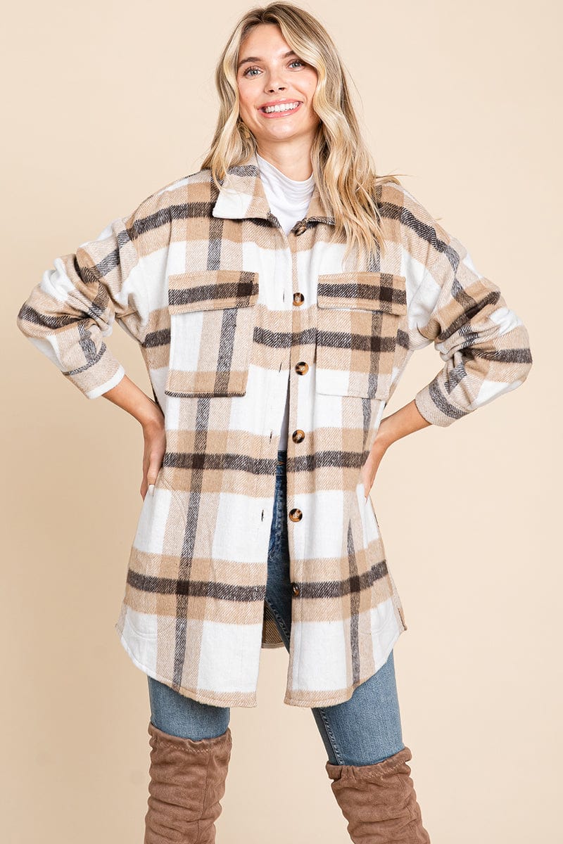 Lapel Button Up Plaid Flannel Shacket Shirt Jacket