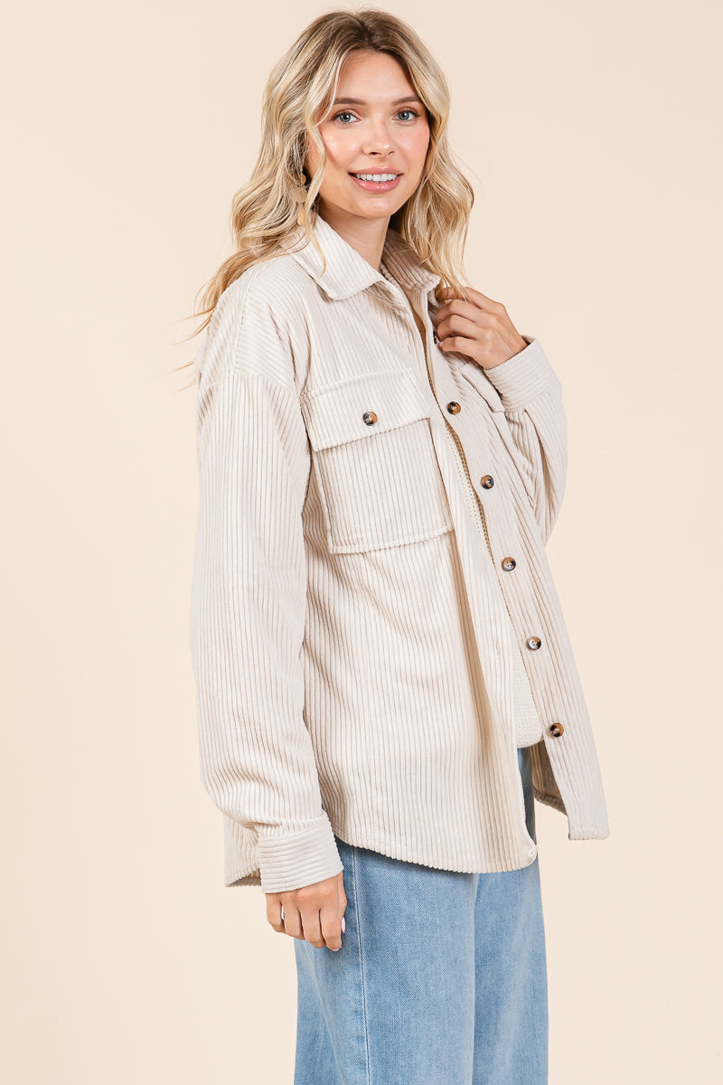 Corduroy Long Sleeve Lapel Button Down Shacket