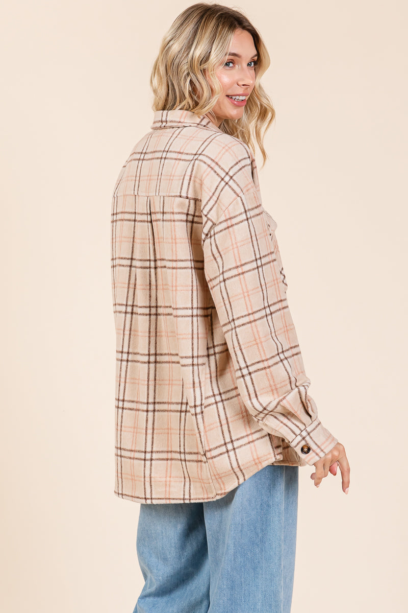 Plaid Long Sleeve Button Up Flannel Shacket Jacket