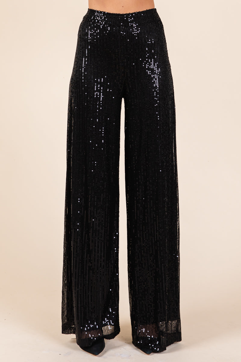 High Waist Sequin Wide Leg Flare Pants