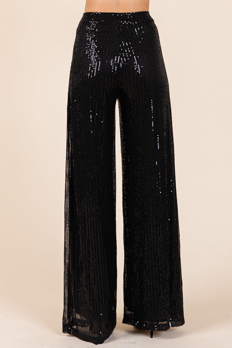 High Waist Sequin Wide Leg Flare Pants