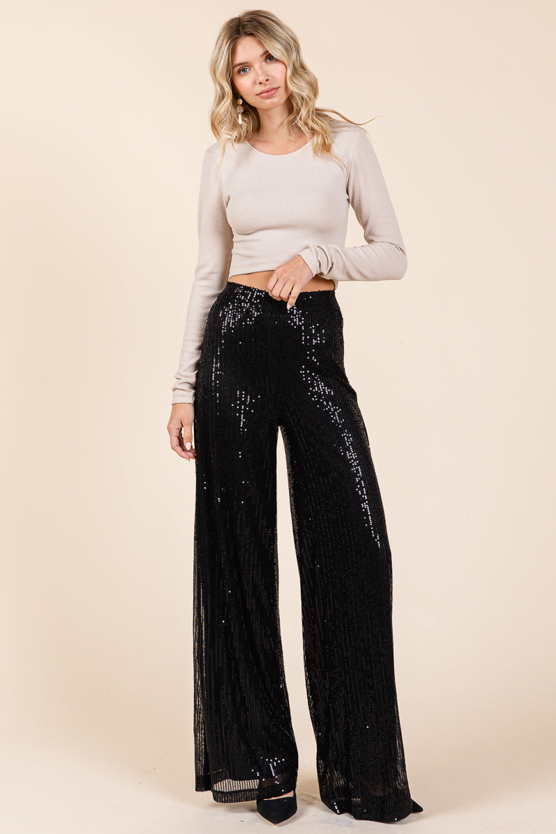 High Waist Sequin Wide Leg Flare Pants