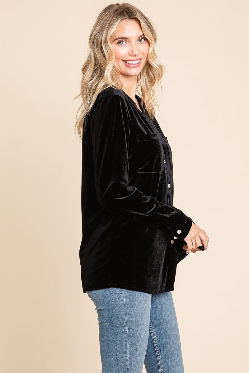 Button Down Long Sleeve Velvet Shirts Tops