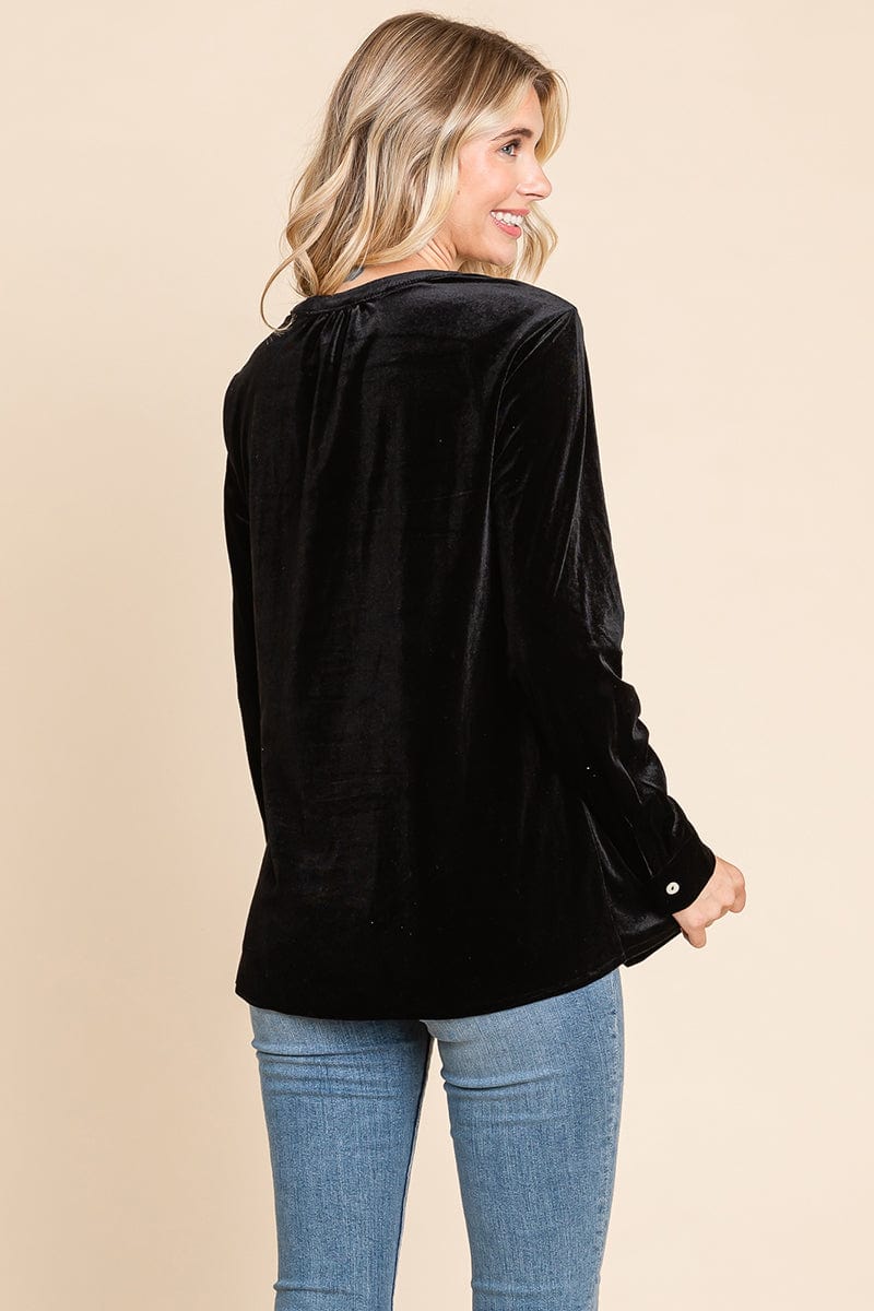 Button Down Long Sleeve Velvet Shirts Tops