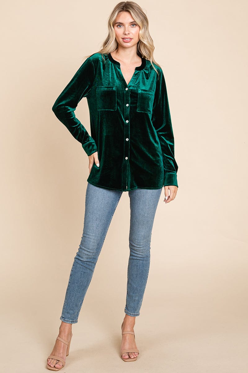 Button Down Long Sleeve Velvet Shirts Tops