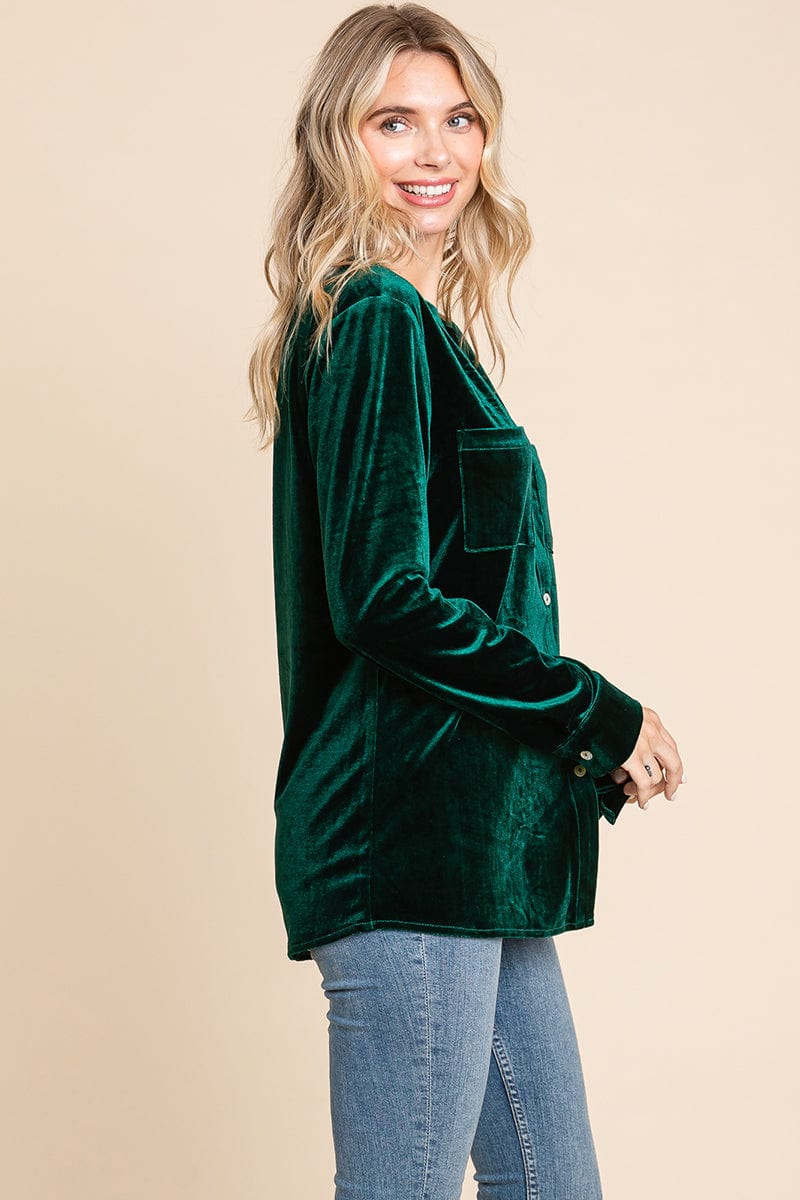 Button Down Long Sleeve Velvet Shirts Tops