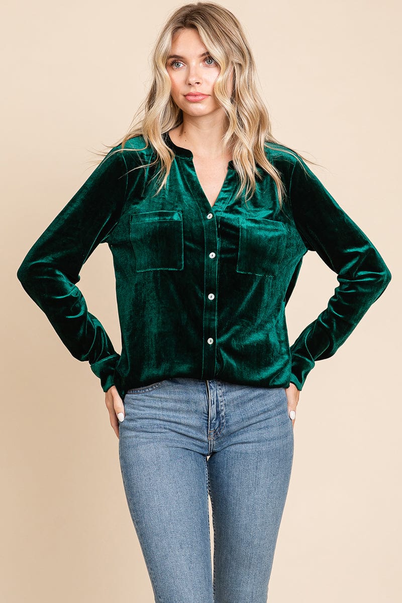 Button Down Long Sleeve Velvet Shirts Tops