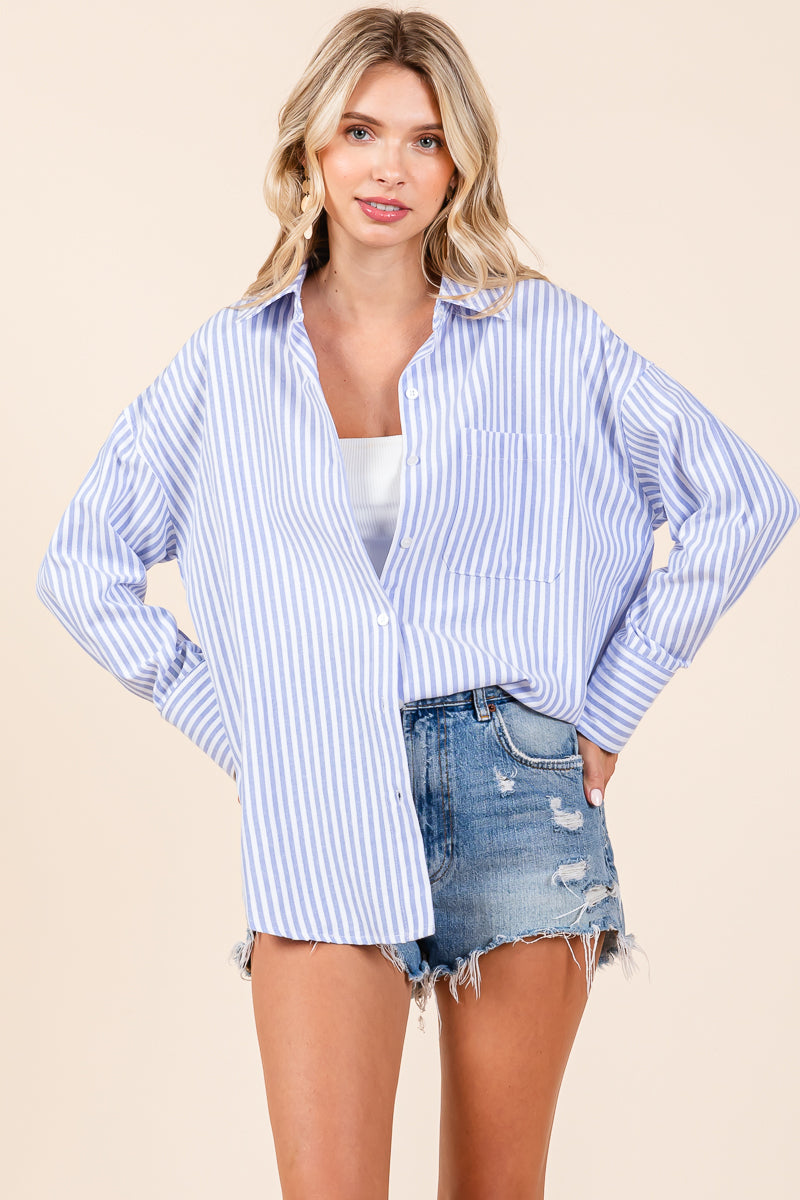 Oversized Long Sleeve Button Up Striped Shirts