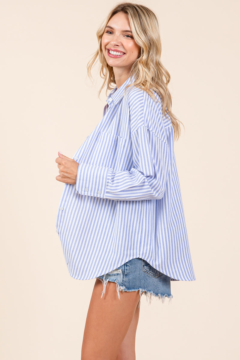 Oversized Long Sleeve Button Up Striped Shirts