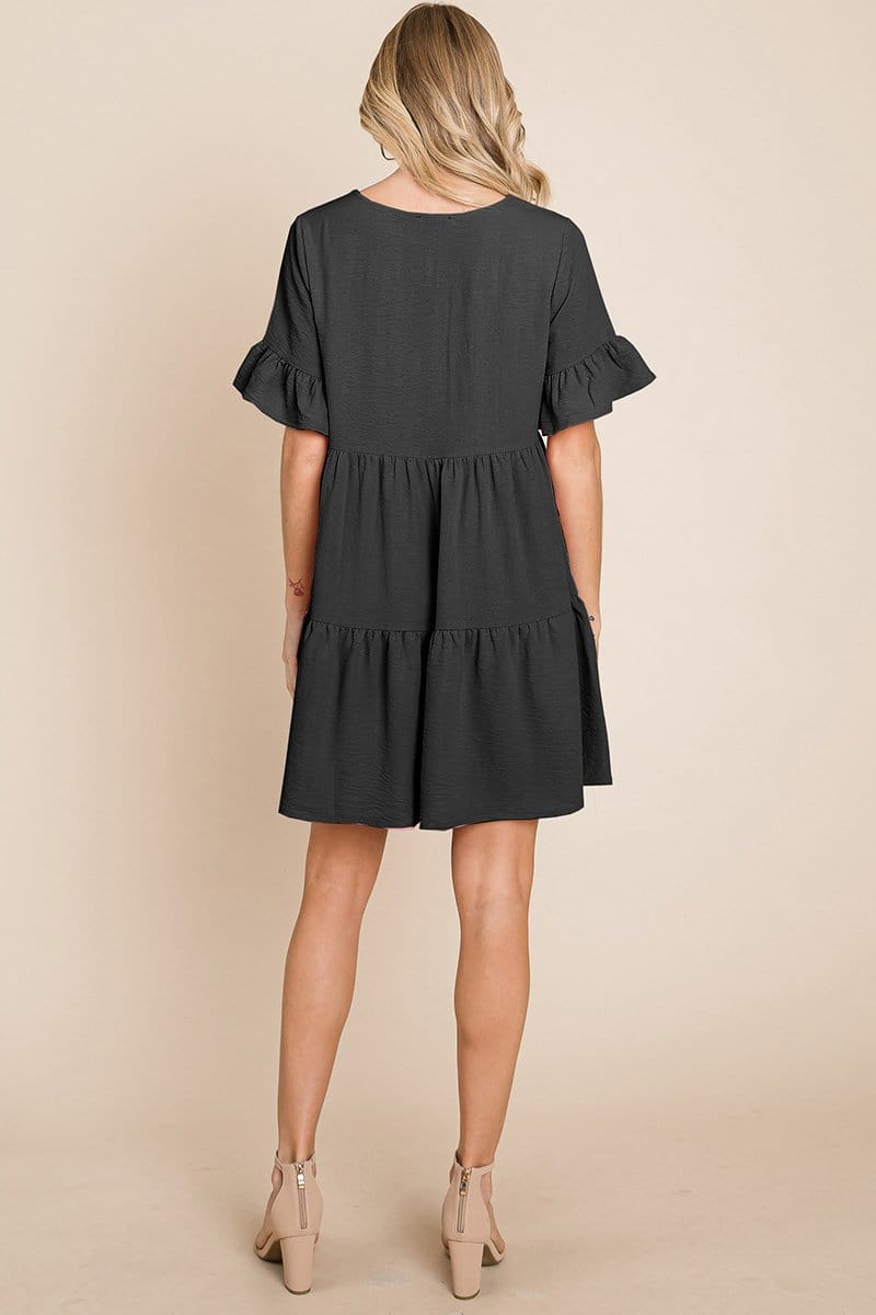 Pleated Flutter Ruffle Sleeve layered Tiered Dress