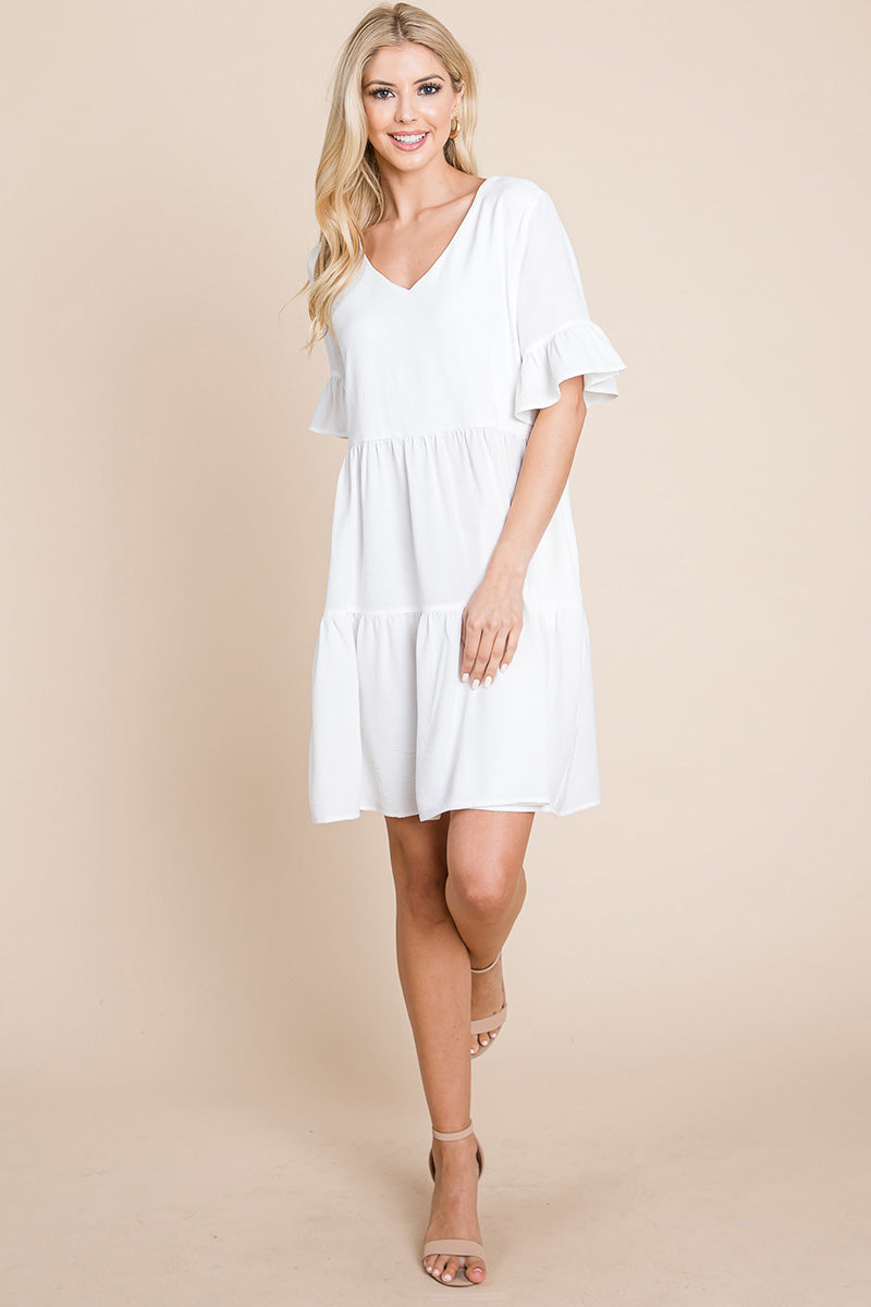 Pleated Flutter Ruffle Sleeve layered Tiered Dress