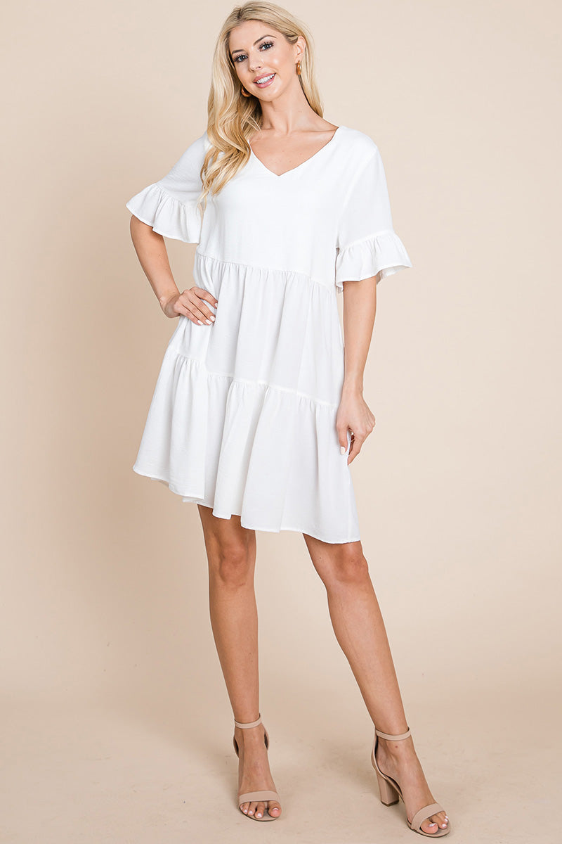 Pleated Flutter Ruffle Sleeve layered Tiered Dress