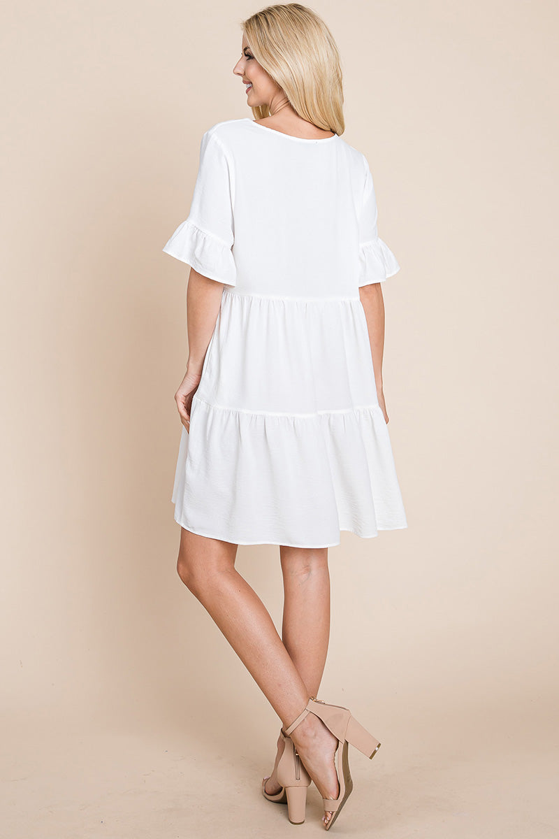 Pleated Flutter Ruffle Sleeve layered Tiered Dress