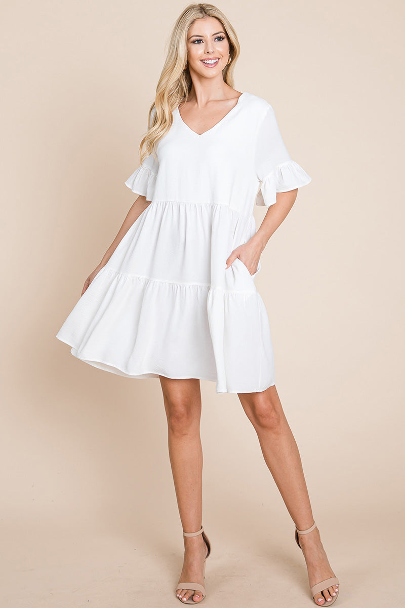 Pleated Flutter Ruffle Sleeve layered Tiered Dress