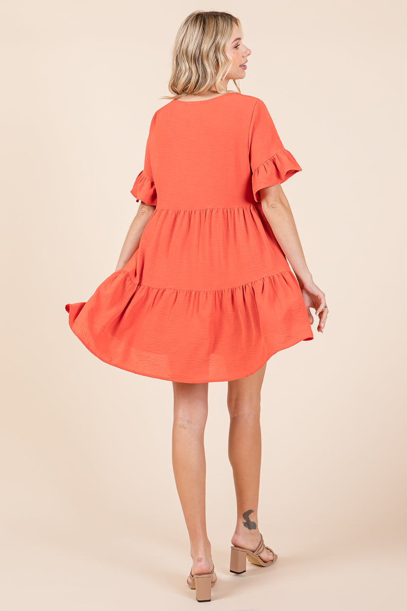 Pleated Flutter Ruffle Sleeve layered Tiered Dress