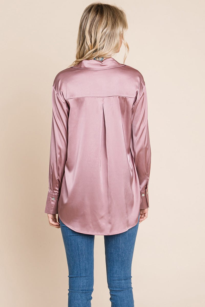 Collared Satin Button Down Blouse Shirts