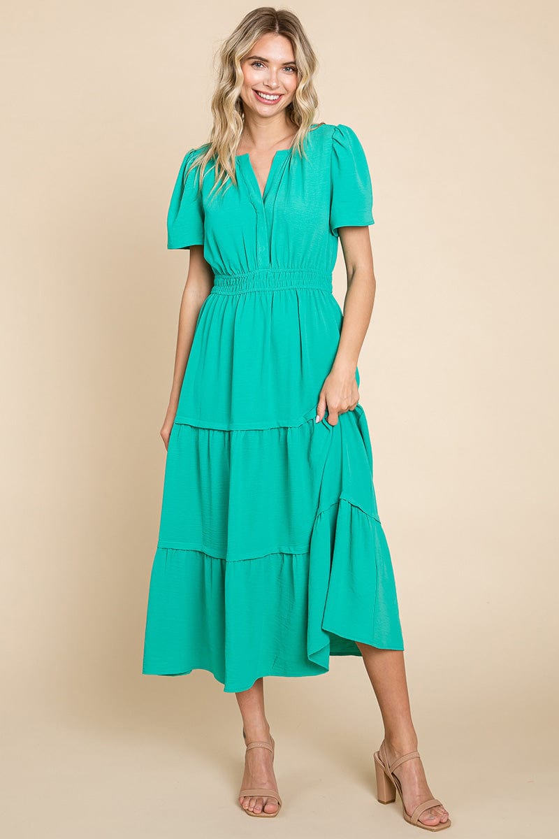 V neck Short Sleeve Layered Maxi Dress