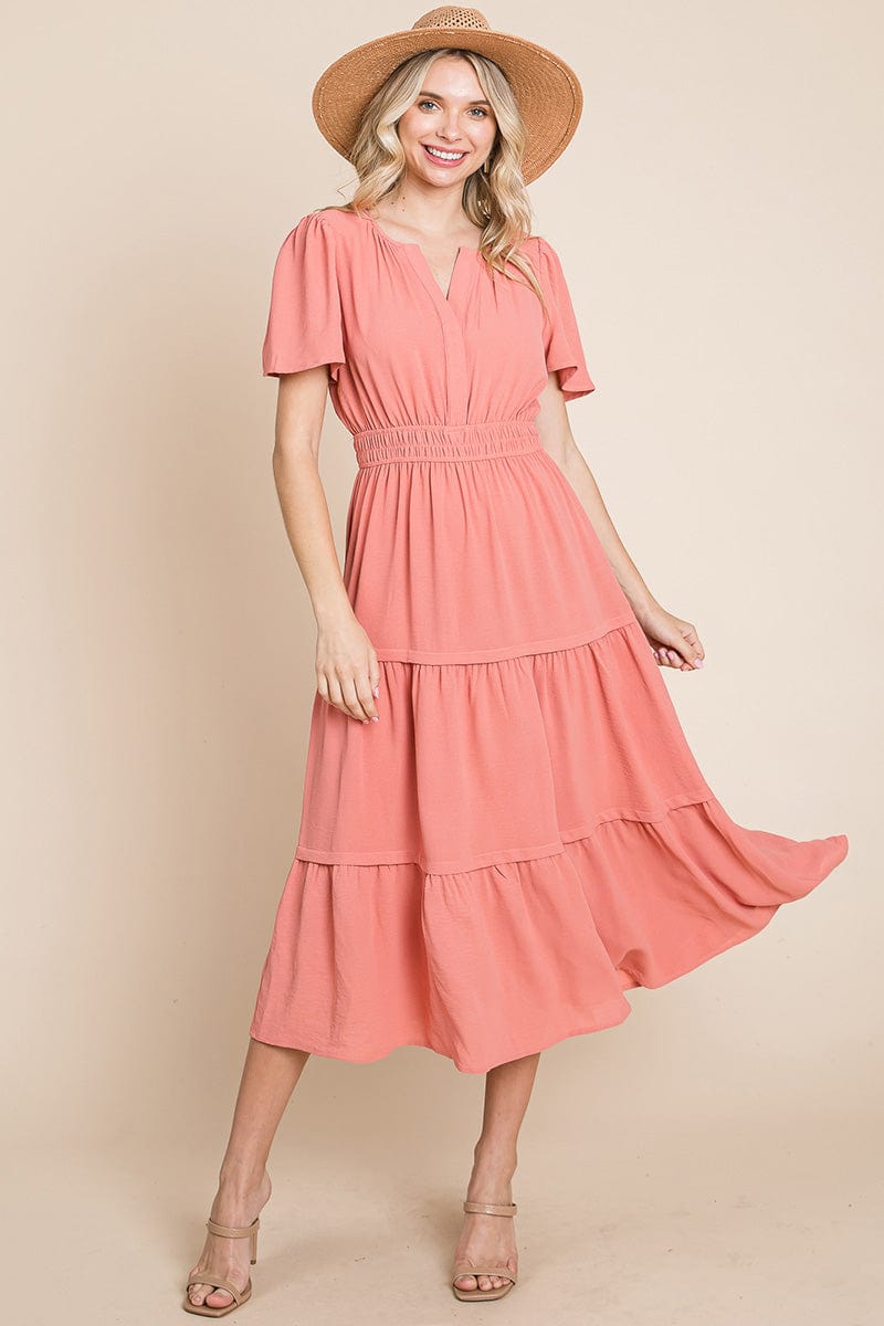 V neck Short Sleeve Layered Maxi Dress