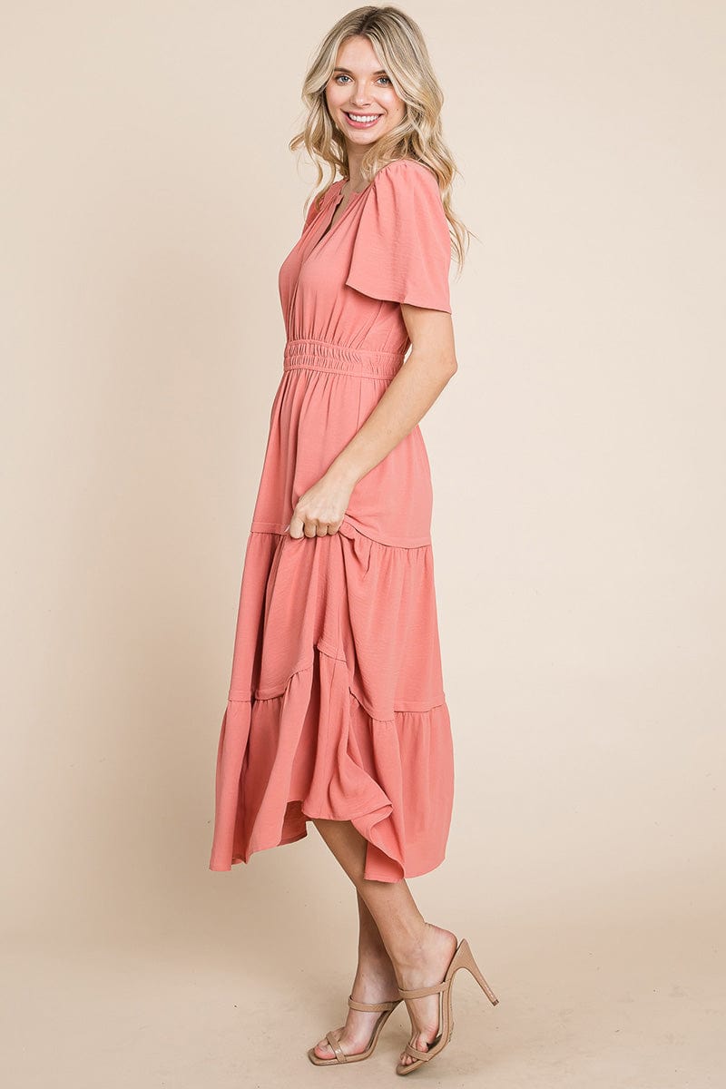 V neck Short Sleeve Layered Maxi Dress