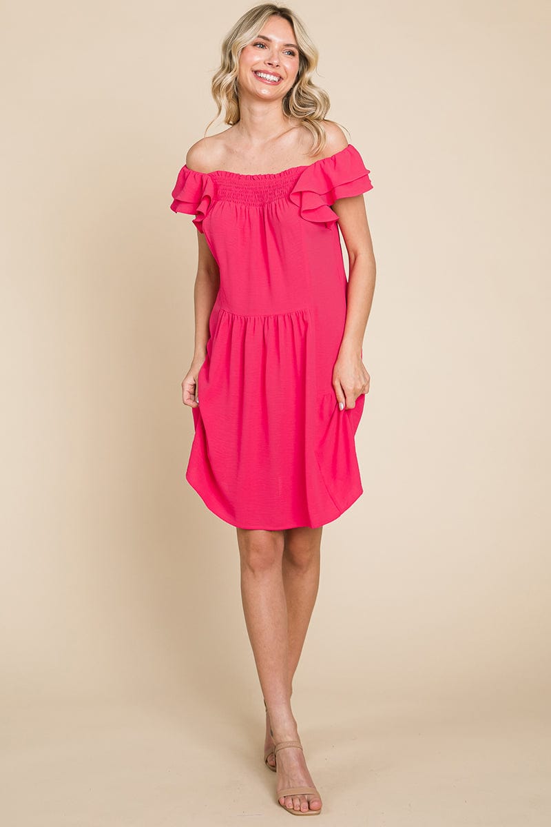 Smocked Ruffle Sleeve Off Shoulder Dress