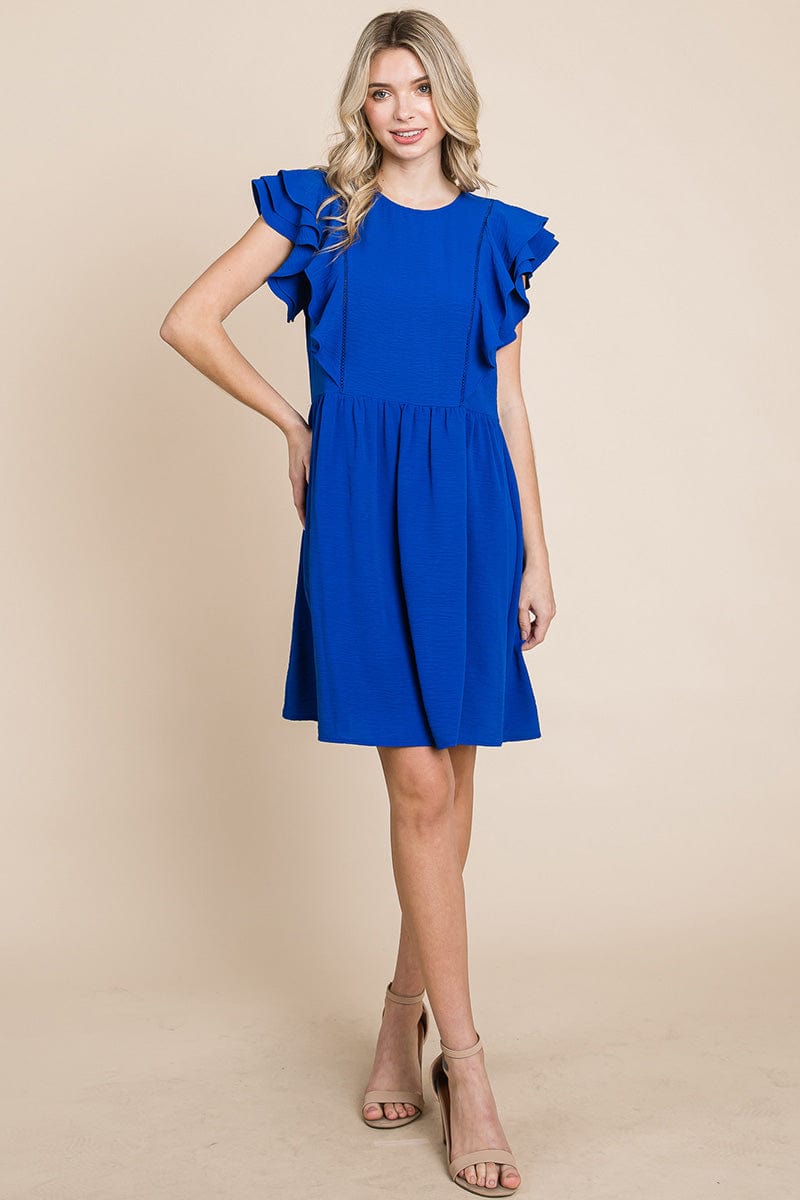 Flutter Sleeve Front Lace Ruched Sundress