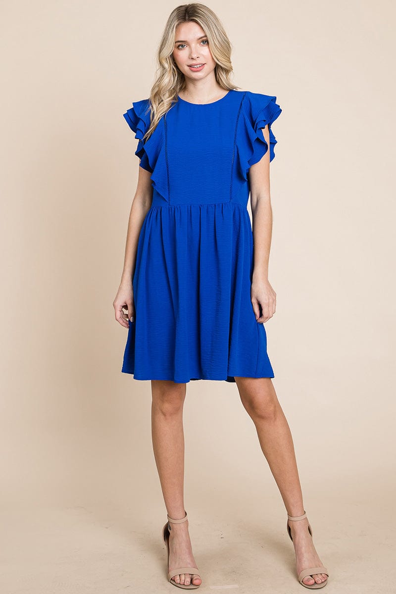 Flutter Sleeve Front Lace Ruched Sundress