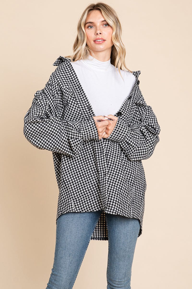 Oversized Houndstooth Flannel Long Shacket