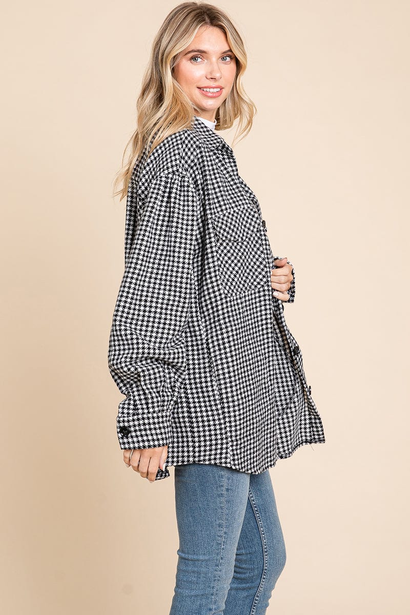 Oversized Houndstooth Flannel Long Shacket