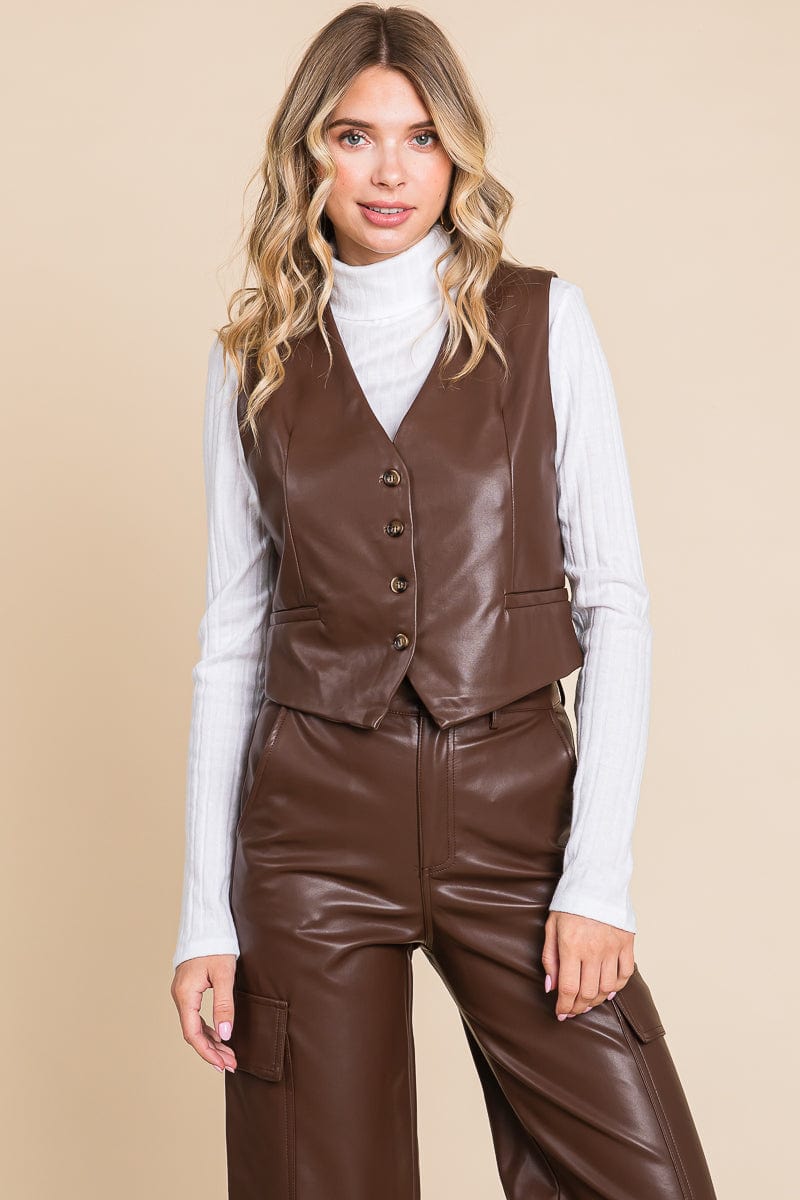 Tailored Faux PU Leather Vest