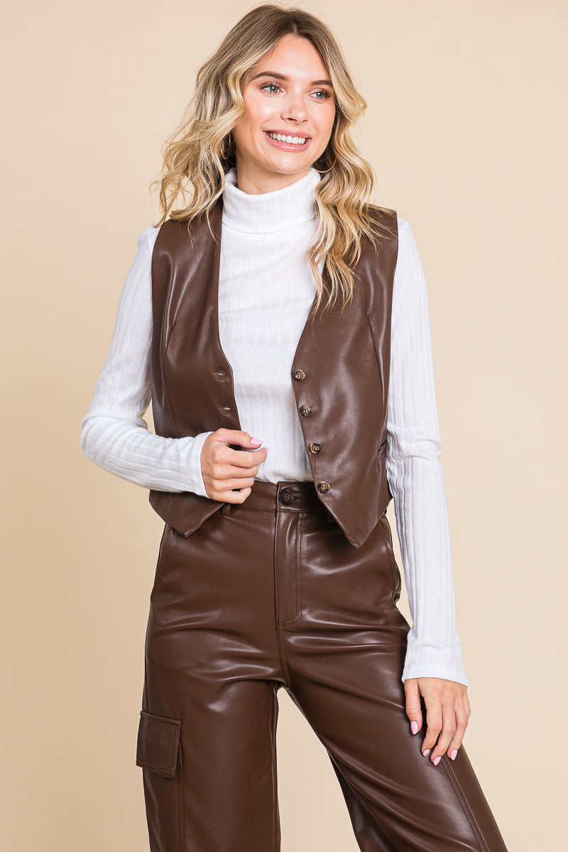 Tailored Faux PU Leather Vest