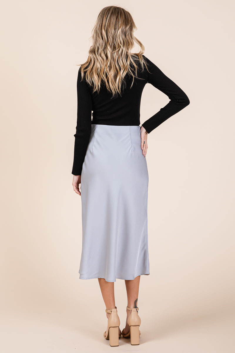 High Waist Satin A line Midi Skirt