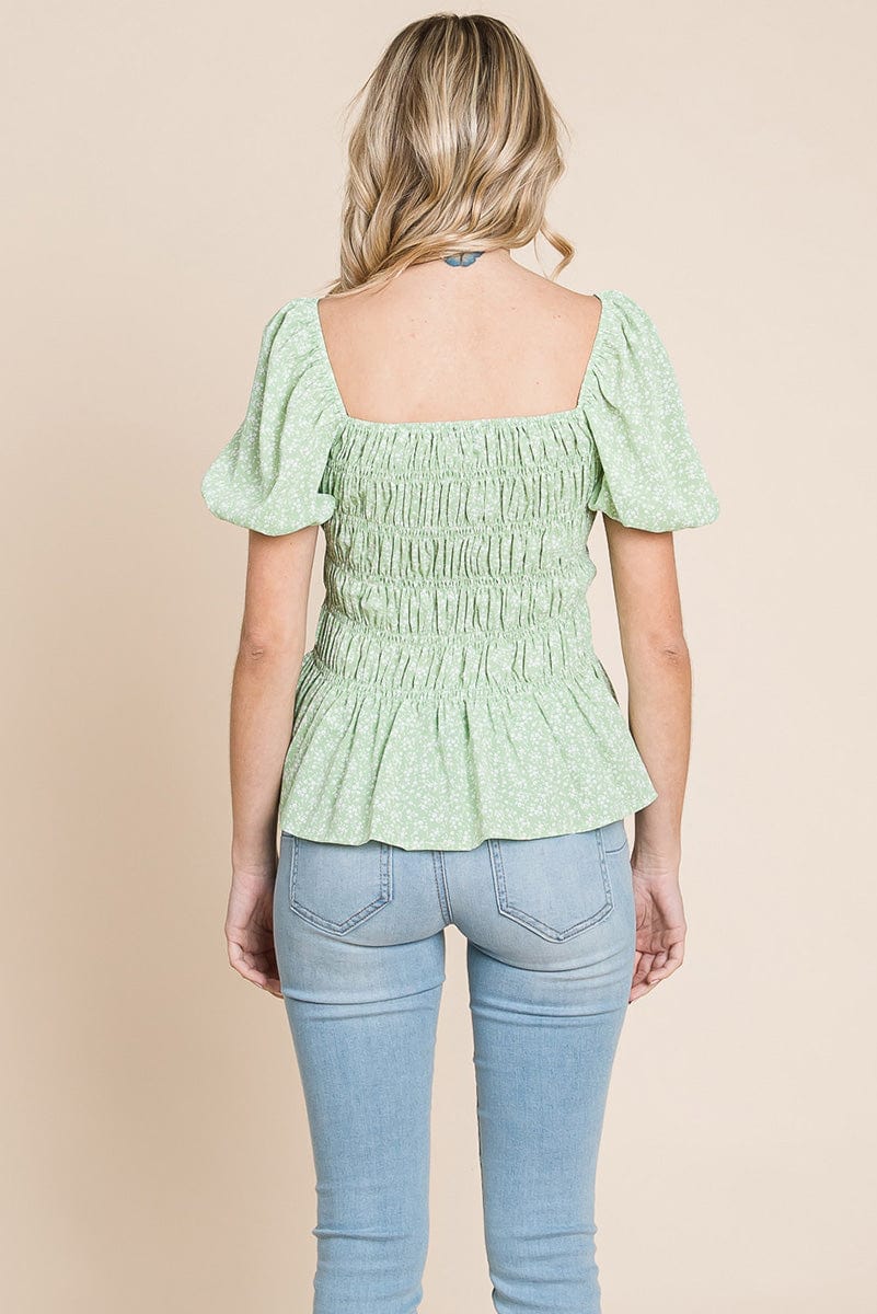 Ruched Floral Off the shoulder Smocked Blouse