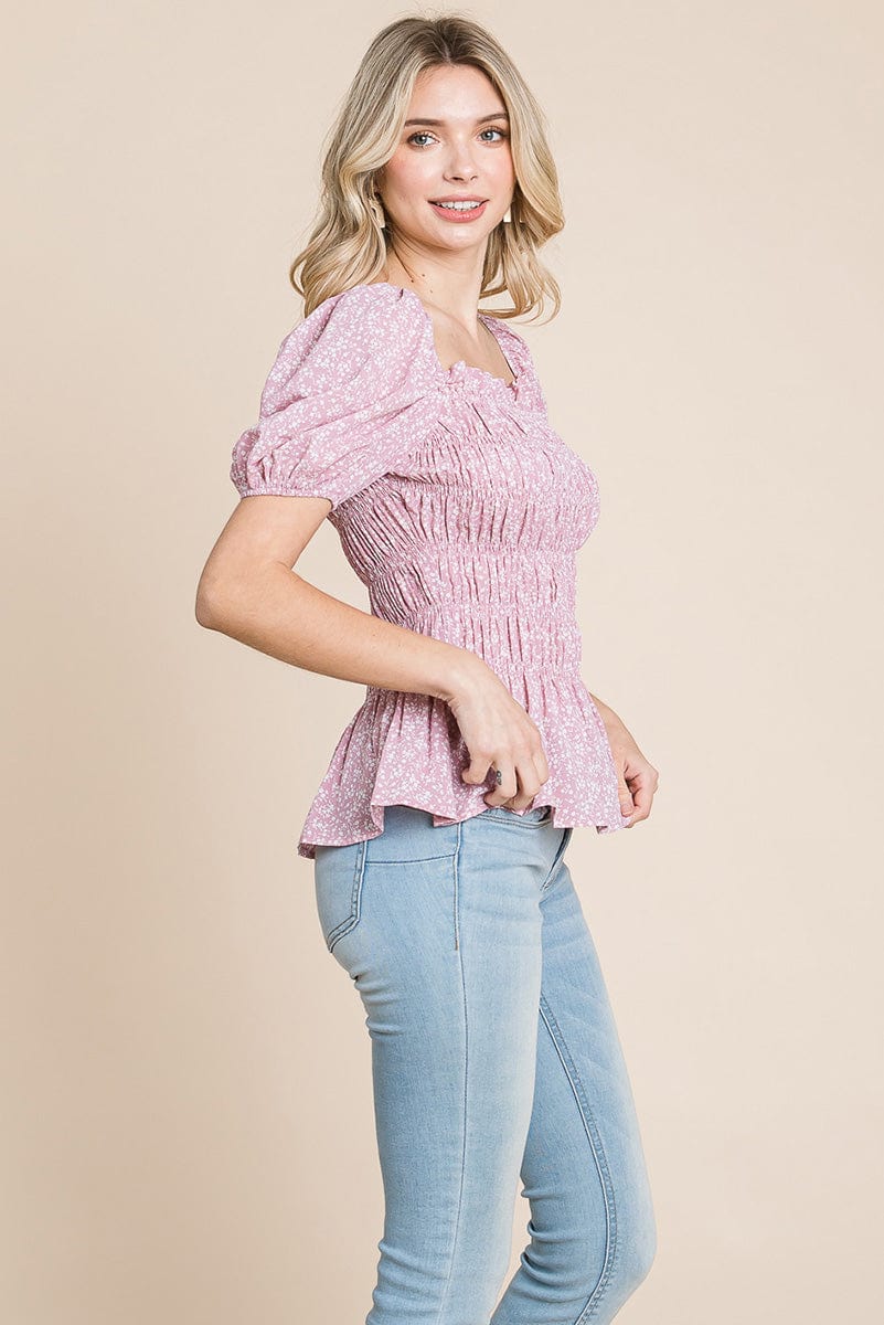 Ruched Floral Off the shoulder Smocked Blouse