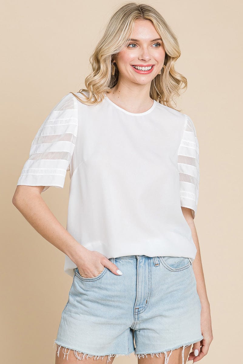 Sheer Striped Short Sleeve Tops