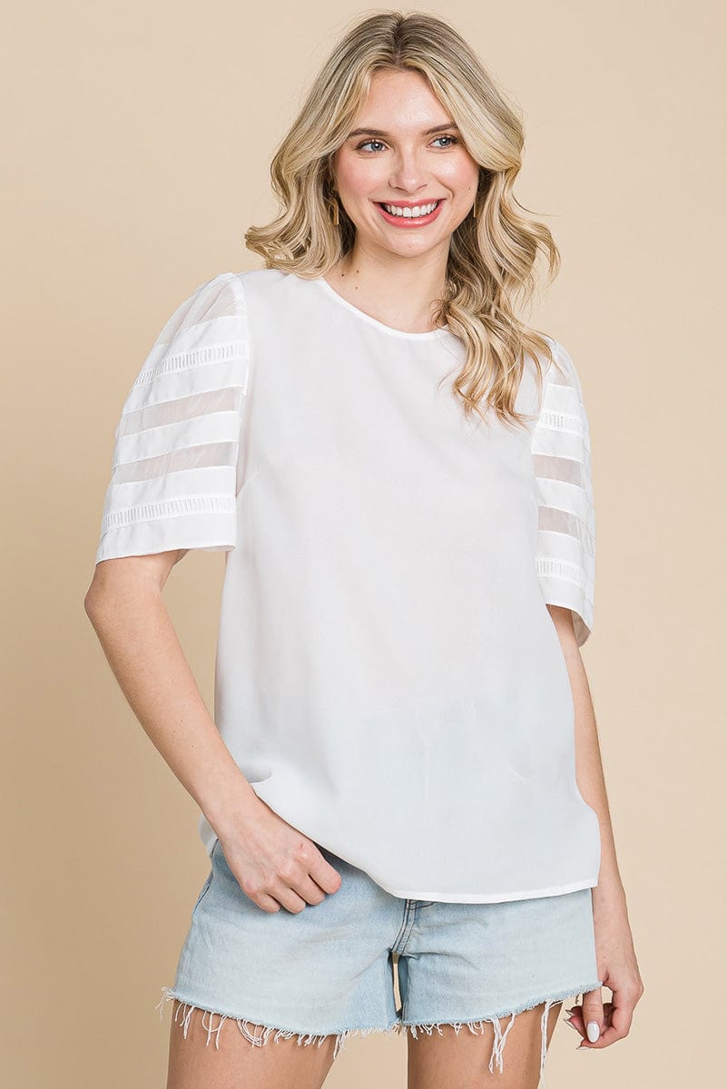 Sheer Striped Short Sleeve Tops