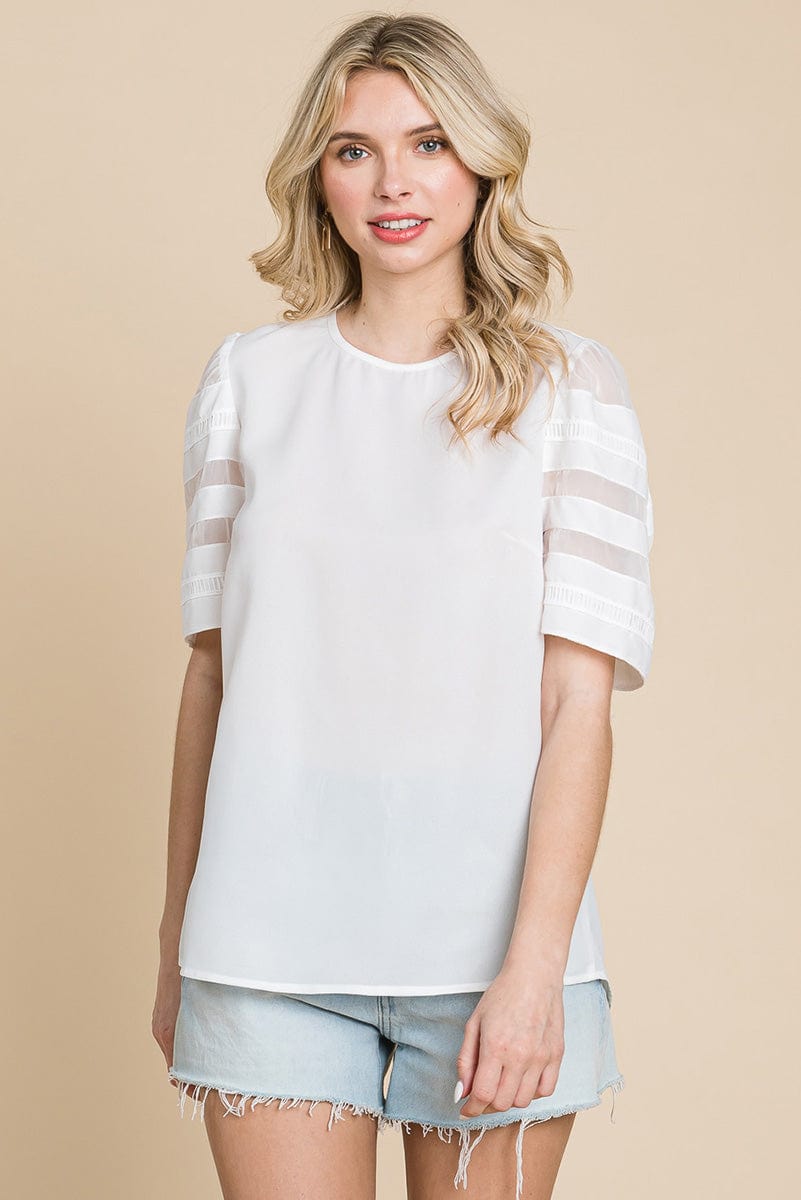 Sheer Striped Short Sleeve Tops