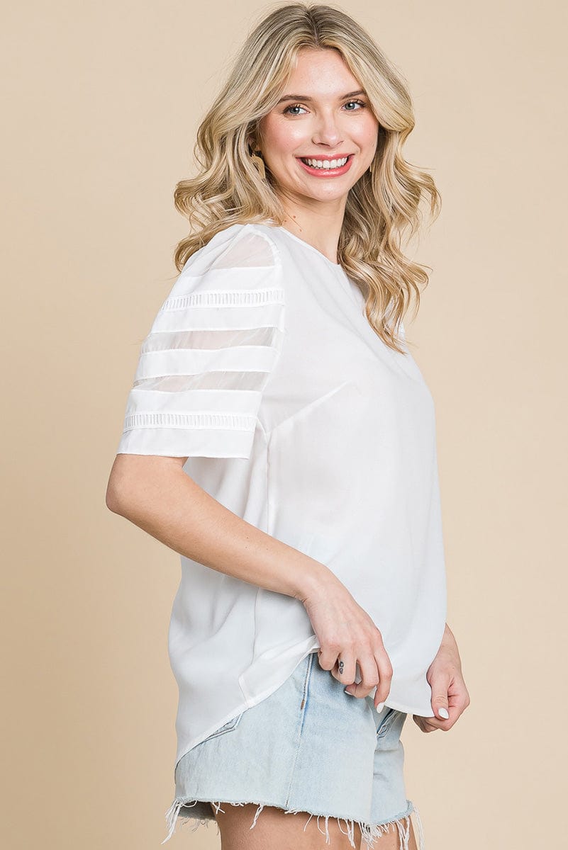 Sheer Striped Short Sleeve Tops