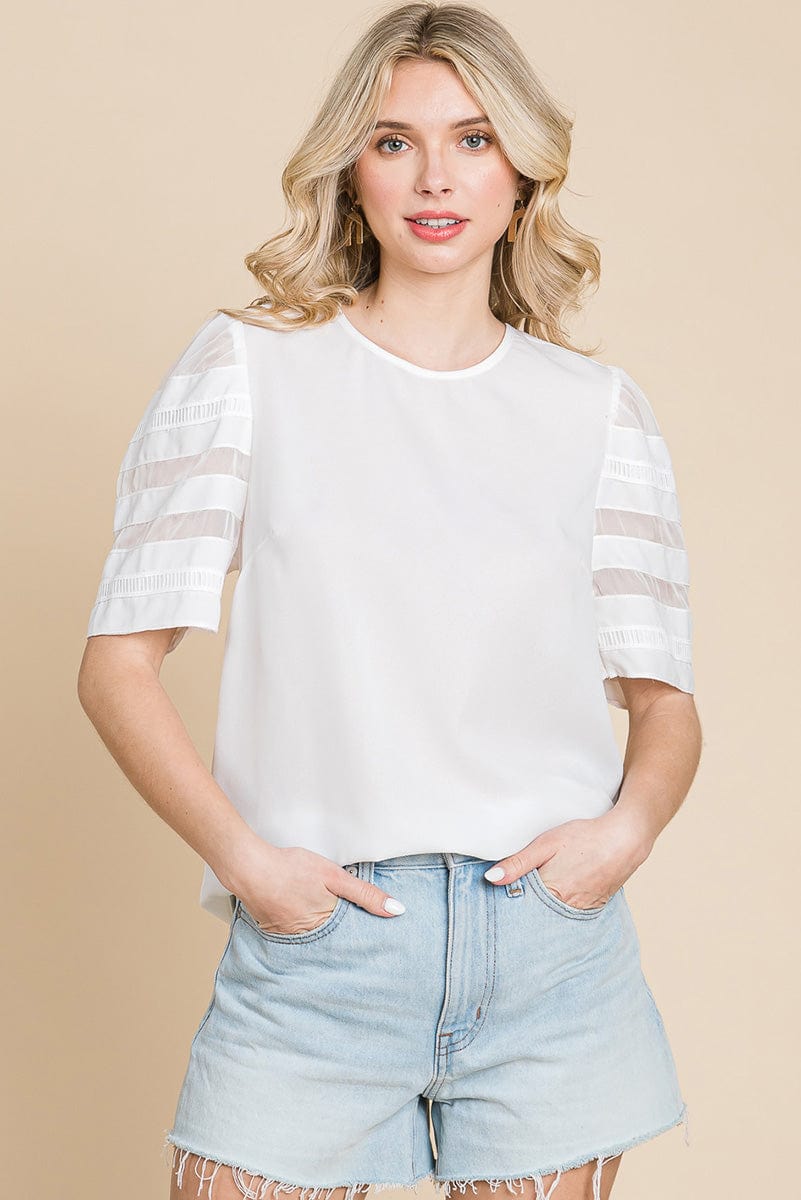 Sheer Striped Short Sleeve Tops