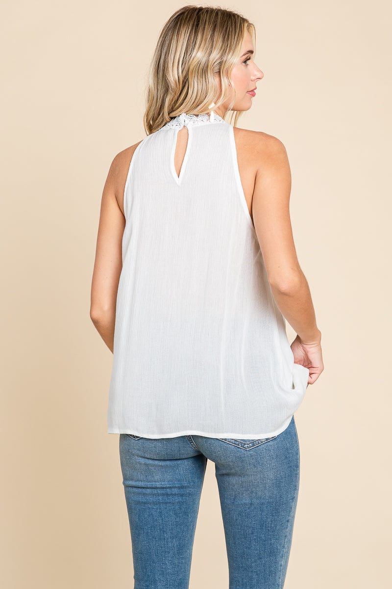 Lace Round Neck Sleeveless Cami Cotton Tops