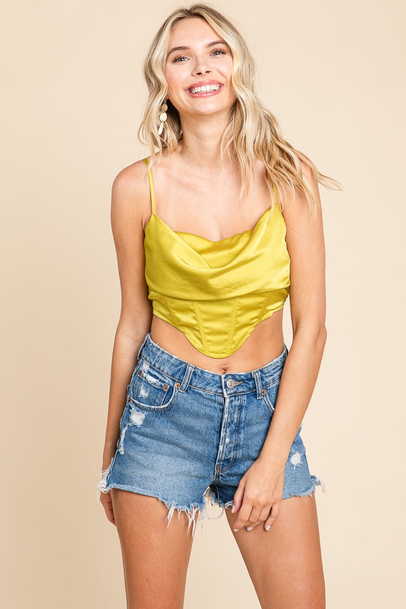 Satin Cowl Neck Cropped Strappy Cami Tube Top