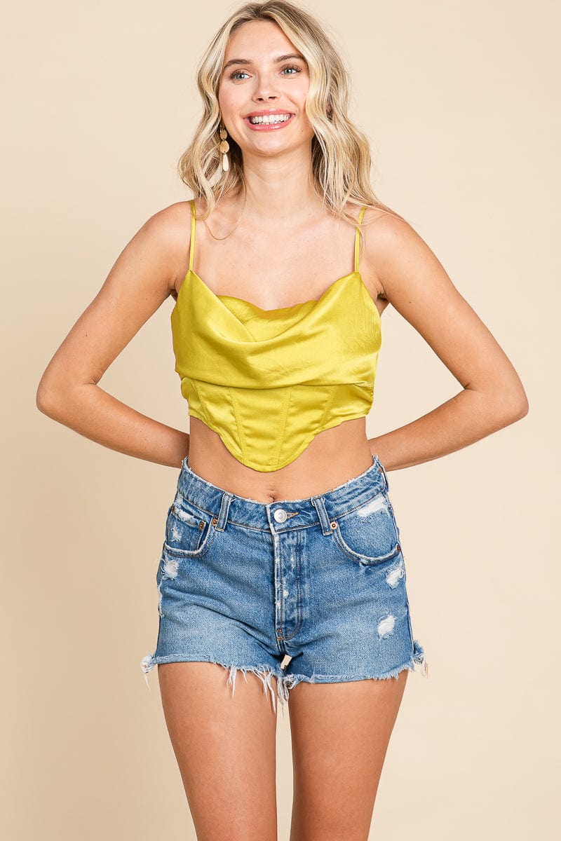 Satin Cowl Neck Cropped Strappy Cami Tube Top