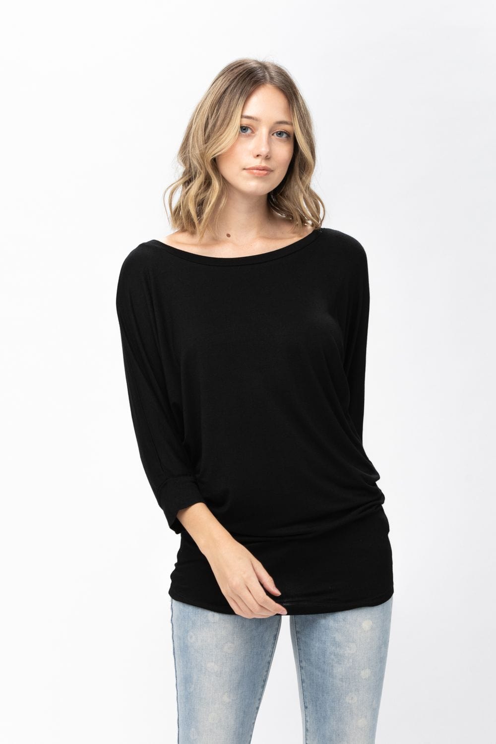 3/4 Dolman Batwing Sleeve Round Neck Comfy Loose fit Casual Tunics Tops Blouses Tshirts