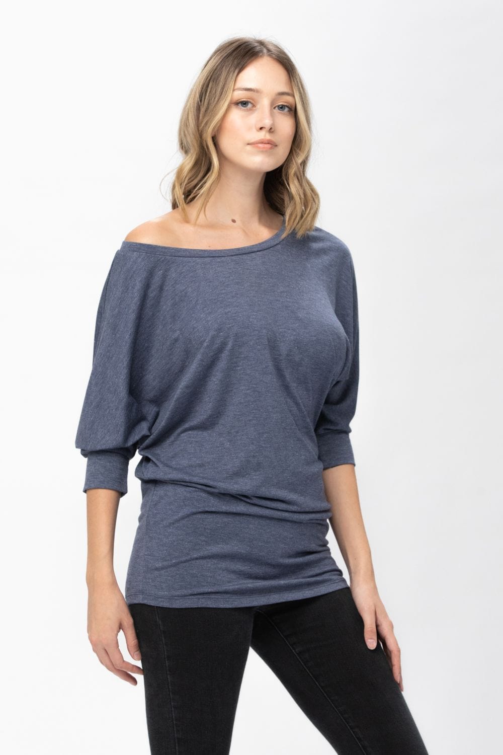 3/4 Dolman Batwing Sleeve Round Neck Comfy Loose fit Casual Tunics Tops Blouses Tshirts