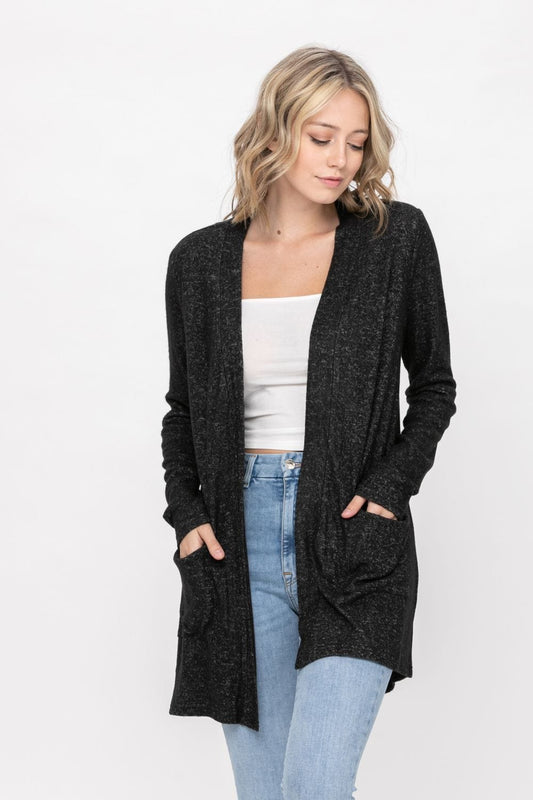 Basic Open Front Long Sleeve Soft Knit Cardigan Sweater Lightweight with Pockets