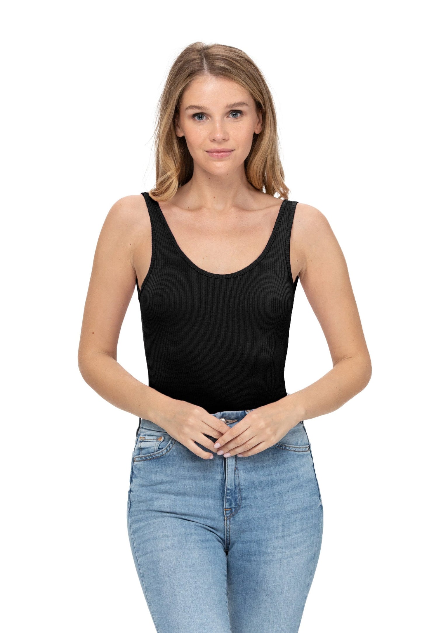 Sleeveless Sexy Scoop Neck Tank Top Button Down Ribbed Bodysuits