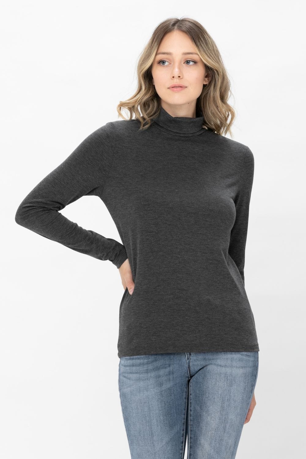 Long Sleeve Turtleneck Lightweight Soft Slim Active Shirt Jersey