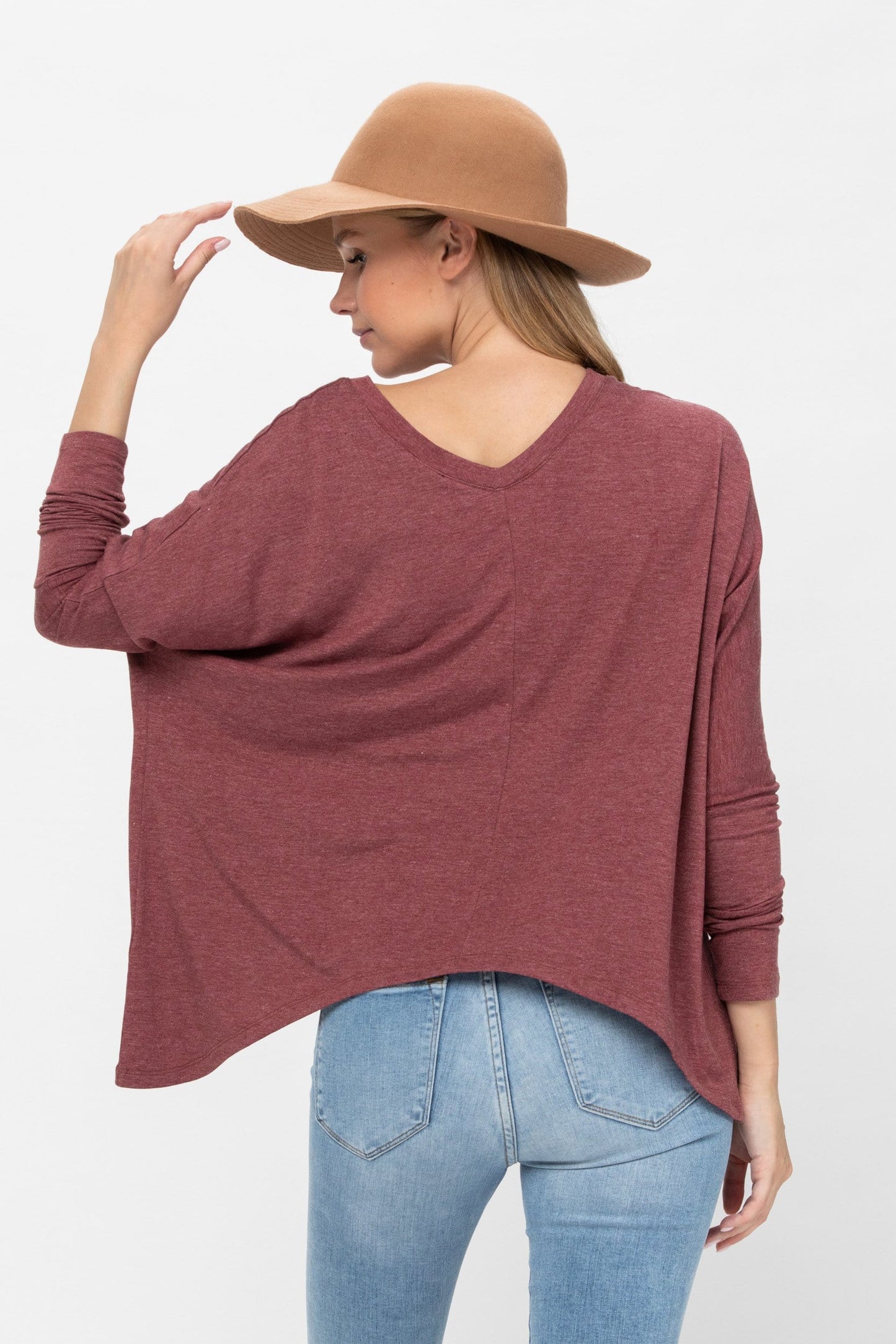 Knit Tunic Blouse Dolman Sleeve Oversized Curved-Hem Asymmetrical Tops