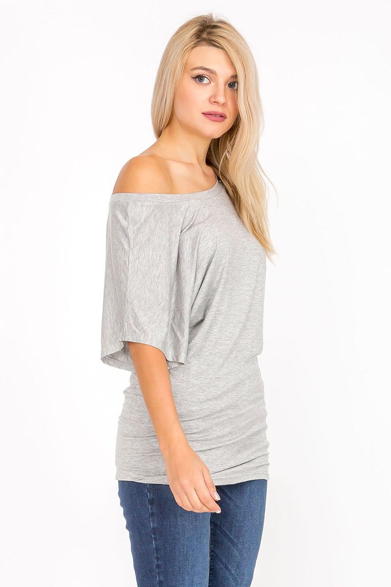 Soft Knit Boat Neck Short Sleeve Dolman Tunic Top