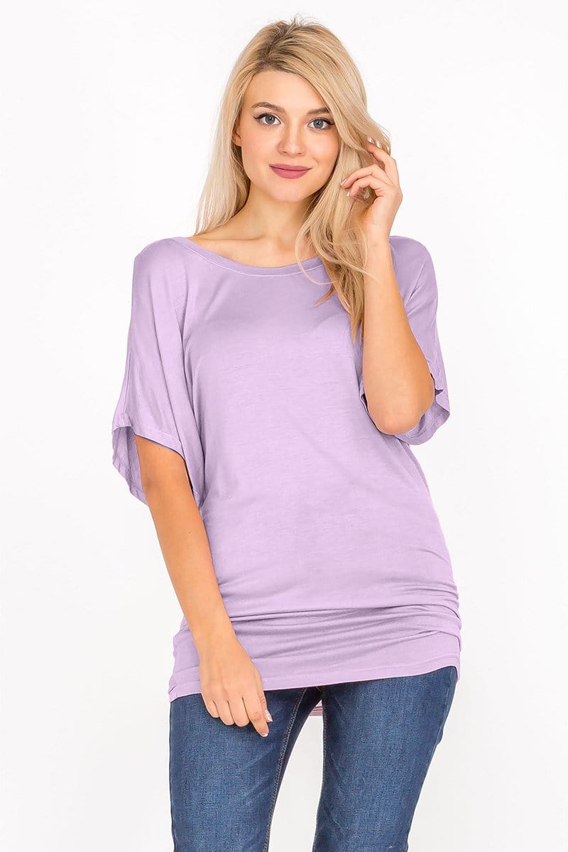 Soft Knit Boat Neck Short Sleeve Dolman Tunic Top