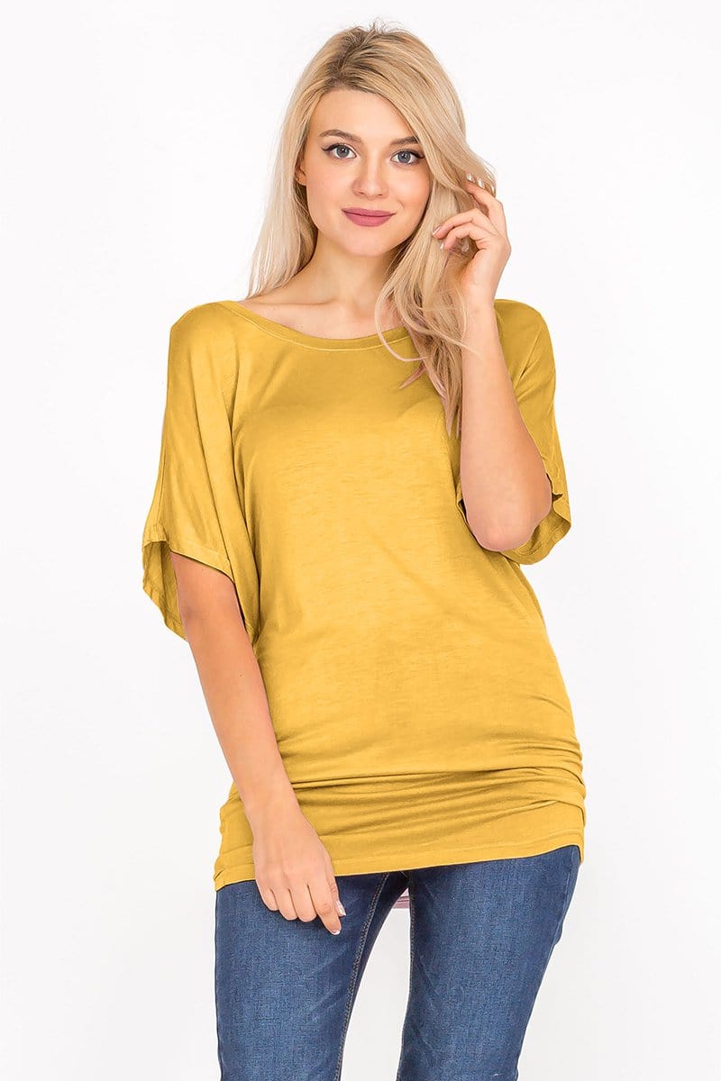 Soft Knit Boat Neck Short Sleeve Dolman Tunic Top